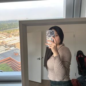 Brown collared long sleeve top